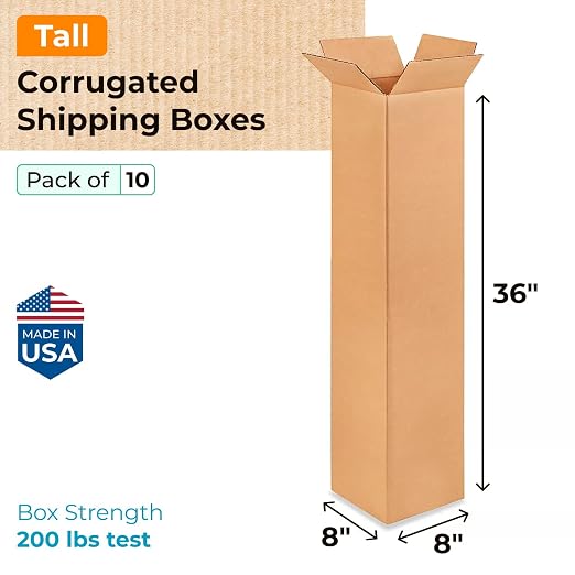 Tall Moving & Shipping Boxes 8x8x36 inches (10-Pack) - Extra Strength 200 lb vs Regular - Corrugated Durable Packing Boxes - Cardboard Box for Shipping - Eco Shipping Box by IDL Packaging | Extra Strength 200 lb vs Regular - Corrugated Durable Packing ...