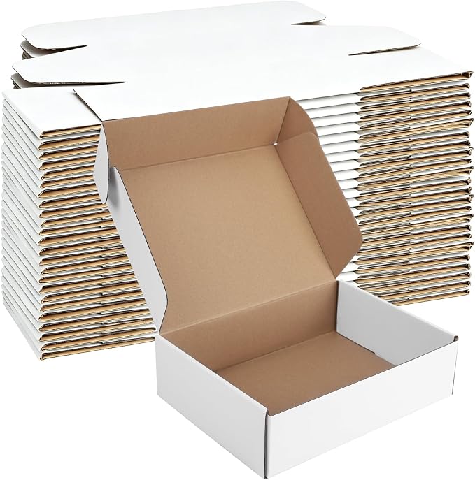 11x8x4 Inches Shipping Boxes Set of 25, White Corrugated Cardboard Boxes, Mailer Boxes for Small Business