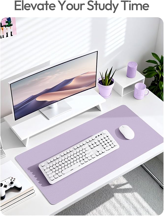 YSAGi Desk Protector&Blotter, Non-Slip Waterproof Leather Mouse Pad | Shields Scratches, Stains, Spills, Heat & Scuffs; Suede Non-Slip; Easy-Clean; Comfy Writing/Typing,31.5" x 15.8",Light Purple