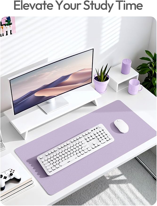 YSAGi Leather Desk Protector, Office Mat, Large Mouse Mat, Non-Slip PU Leather Blotter, Laptop Desk, Waterproof Writing Pad for Office and Home (Light Purple, 35.4" x 17")