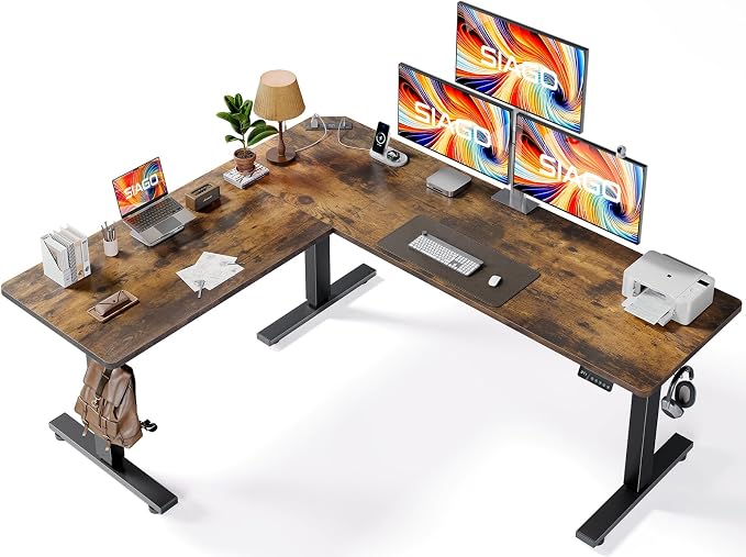 SIAGO L-Shaped Standing Desk - 75 x 63 Inch Adjustable Corner Standing Desk with Charging Station - L Shape Sit Stand Table with Memory Controller, Splice Board for Home Office | Adjustable L Shape Corner Computer Desk with Memory Controller, Splice Bo...