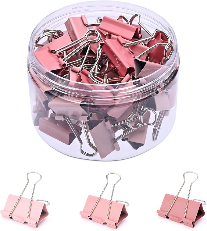 Temiary Binder Clips, Medium Metal Binder Paper Clip Pink 0.98Inch, 48 Pcs | Colored Binding Paperwork Clamp Bulk for Office, Home, School