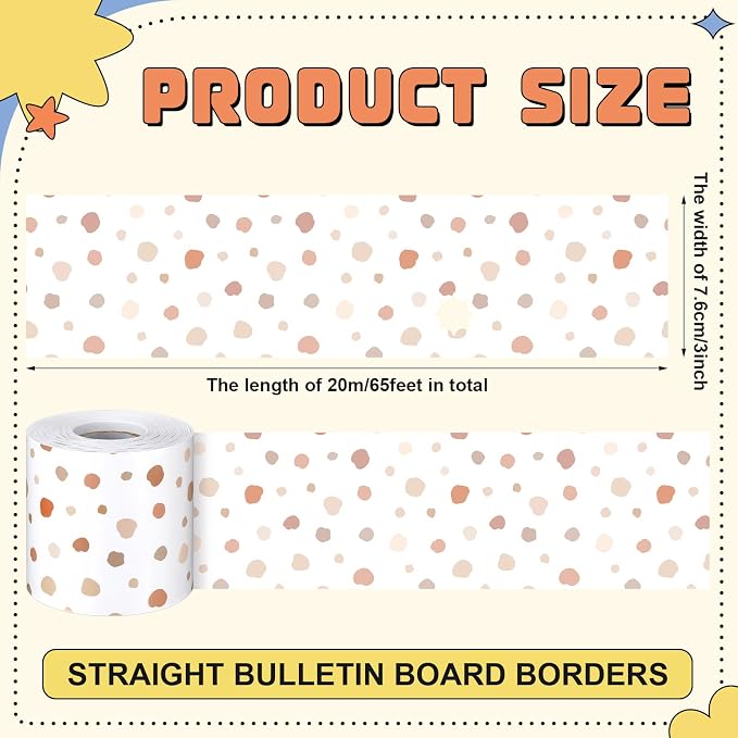 Zonon 65 ft Boho Bulletin Board Borders Boho Polka Borders Dot Rolled Colorful Classroom Bulletin Board Decorations Painted Trim for Back to School Classroom Home Office Chalkboard Wall Door Decor