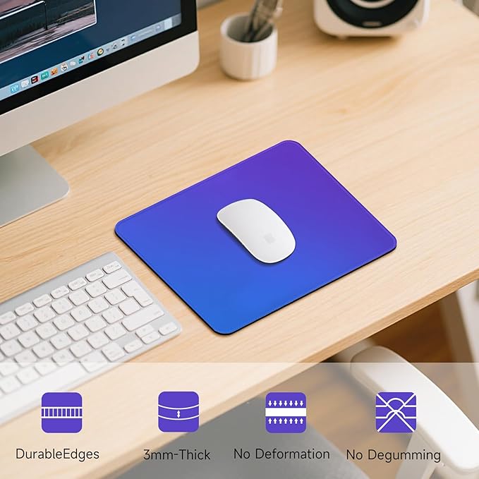 Premium Mouse Pad with Stitched Edges – 10.2 x 8.3 in | Smooth, Washable Mat with Non-Slip Base | Personalized Cute MousePads for Laptop, Computer, Office, Home (Blue-Purple Gradient)
