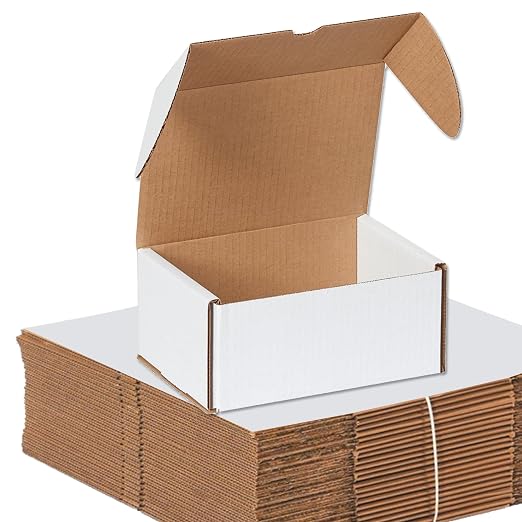 Box USA 8" Deluxe Shipping Boxes, 8"L x 5 1/2"W x 4"H, 50-Pack - White Box Mailers for Packaging, Storage, Gifts or Bulk Business Orders