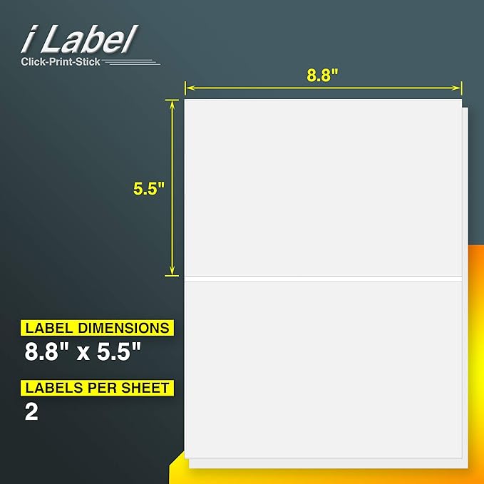 8.5" x 5.5" Half Sheet Self Adhesive Sticker Paper Shipping Labels for Laser & Inkjet Printers[600 Sheets,1200 Labels]