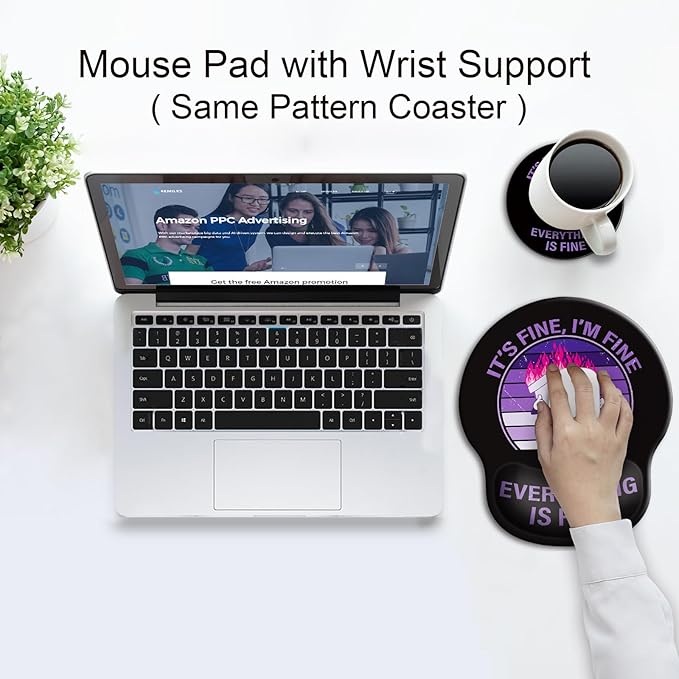 Ergonomic Mouse Pad with Wrist Support Rest,Large Mousepad Gel Wrist Rest, with Coaster Non-Slip & Pain Relief for Computer, Desk, Home&Office-Purple Dumpster Fire