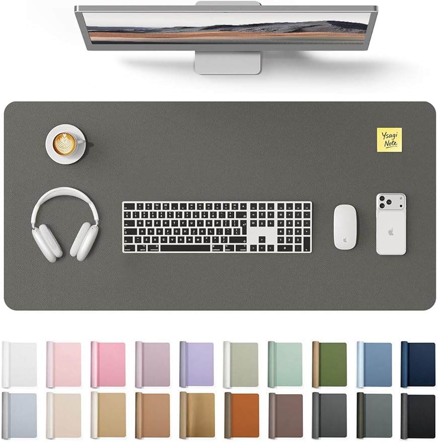 YSAGi Desk Protector&Blotter, Non-Slip Waterproof Leather Mouse Pad | Shields Scratches, Stains, Spills, Heat & Scuffs; Suede Non-Slip; Easy-Clean; Comfy Writing/Typing, 31.5" x 15.8",Dark Grey
