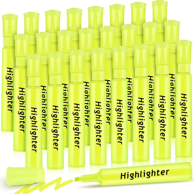 Qilery 24 Pack Tank Style Highlighters Christmas Chisel Tip Highlighters Bulk Colored Markers for Xmas Gifts Adult Coloring, Home Office Supplies(Yellow)