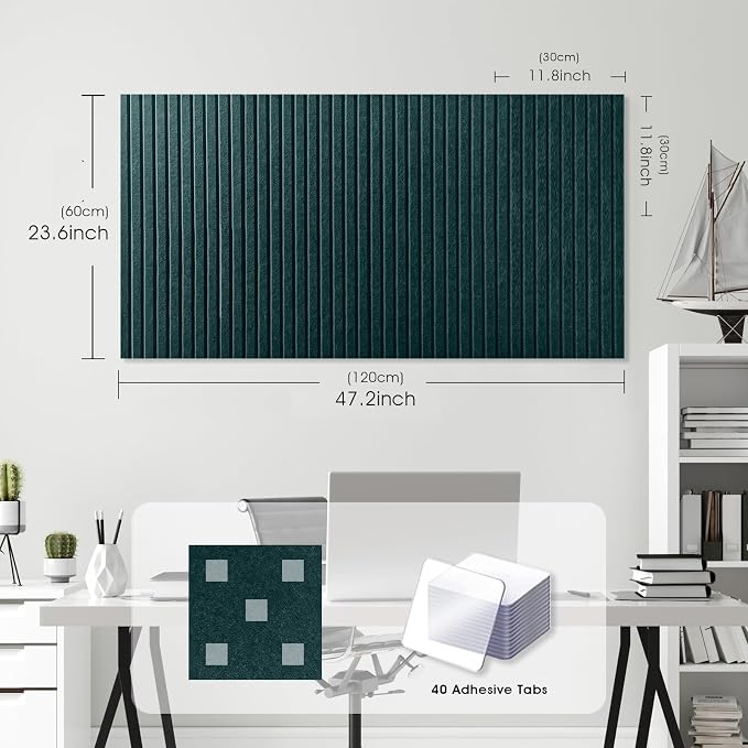 Large Felt Bulletin Board 48" x 24", Forest Green | 8 Pack Felt Tiles, 40 Adhesive Tabs, Cork Board Alternative for Walls, Push Pin Board for Home Office Decor
