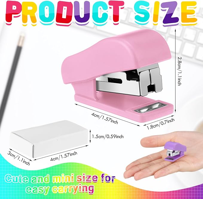Fainne 60 Pcs Mini Stapler Bulk with Staples Back to School Portable Multicolor Small Stapler Bulk Hand Held Desk Staplers Cute School Supply Set for Office Teacher College (Stylish Color)