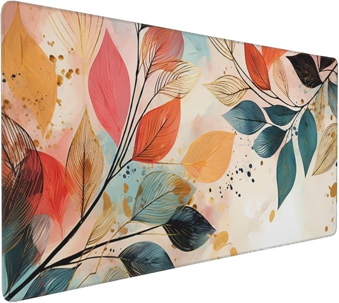 35.4 x 15.7 in, XXL Large Mouse Pad for Desk, Extended Keyboard Mouse Mat for Computer Office, Big Mouse pad with Stitched Edges, Gaming Pc-Boho Leaves