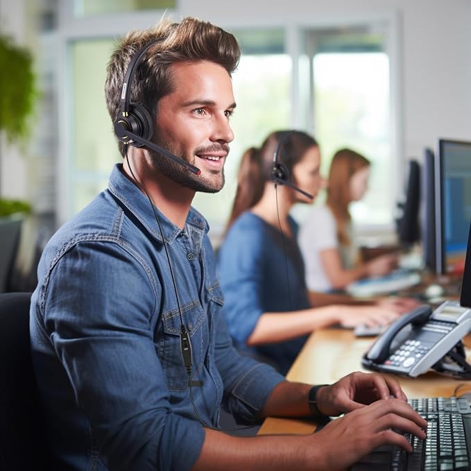 Arama Phone Headset for Office Phones for Polycom & Other IP Phones(A800S2) | Noise-canceling Mic, Metal Headband, Lightweight Design, Plug-and-play, Hands-Free, Call Center, Telemarketing, Office