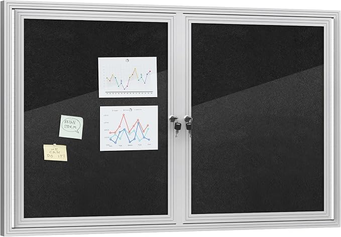 Mifuro 48"x30" Enclosed Bulletin Board, Outdoor Lockable Weather-Resistant Aluminum for School & Office, Silver Frame w/Black Flet
