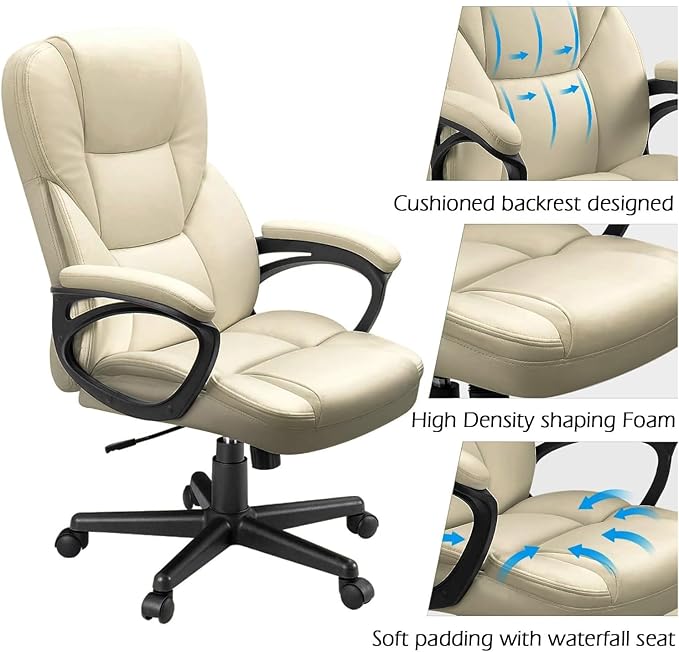 Furmax Office Executive Chair High Back Adjustable Managerial Home Desk Chair, Swivel Computer PU Leather Chair with Lumbar Support (2, Khaki)