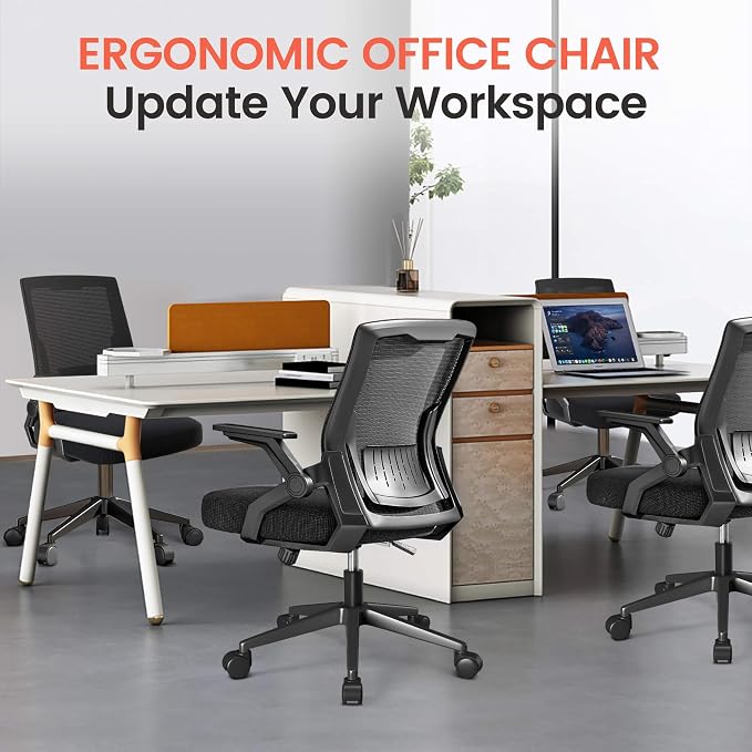 GTPLAYER Ergonomic Office Chair with Flip-up Armrests Executive Computer Chair for Home Office, Breathable Mesh & Comfy Lumbar Support, Pack of 2, Black