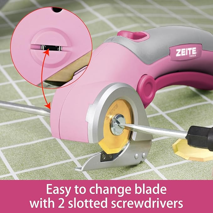 ZEITE 4V Cordless Scissors,Electric Cardboard Box Cutter with Titanium Coated HSS Blades,Ideal for Cardboard Leather Carpet Fabric Cutting and recycling,Gifts for Men & Women,Storage Case,Pink