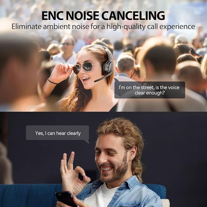 TECKNET Bluetooth Trucker Wireless Headset, Noise Cancelling Mic for Work | Single Ear, 50Hrs Battery, 3 EQ Music Modes, Clear Mic Wireless Headset for PC, Truck Drivers, Office & Call Center