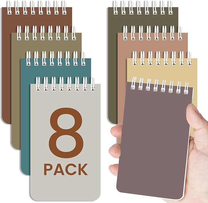 Taja Pocket Small Notebook 3" x 5", Set of 8 Mini Little Spiral Notebook, Nursing Notepad, Perfect for Work, School, Office, Nurse, Travel - Neutral