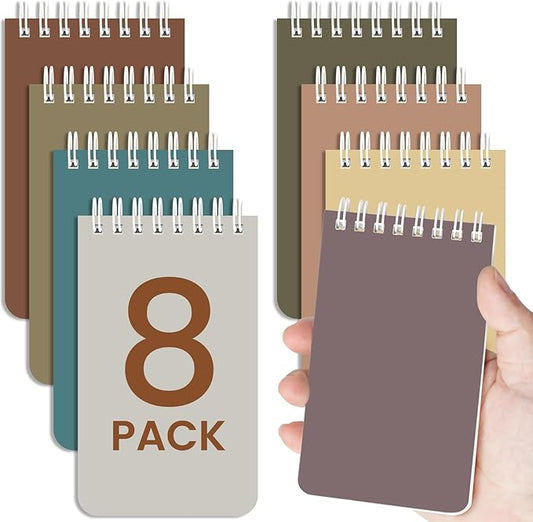 Taja Pocket Small Notebook 3" x 5", Set of 8 Mini Little Spiral Notebook, Nursing Notepad, Perfect for Work, School, Office, Nurse, Travel - Neutral