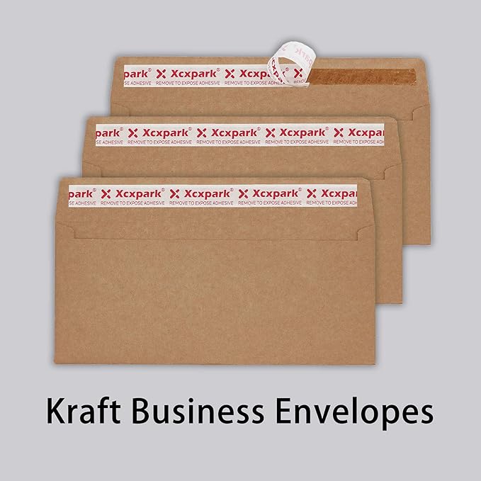 250 PCS Brown Self Seal Kraft 4-1/8 x 9-1/2 Inches Security Envelopes, Windowless, Invisible, Super Strong Quick Seal, Security Tint Pattern Secure