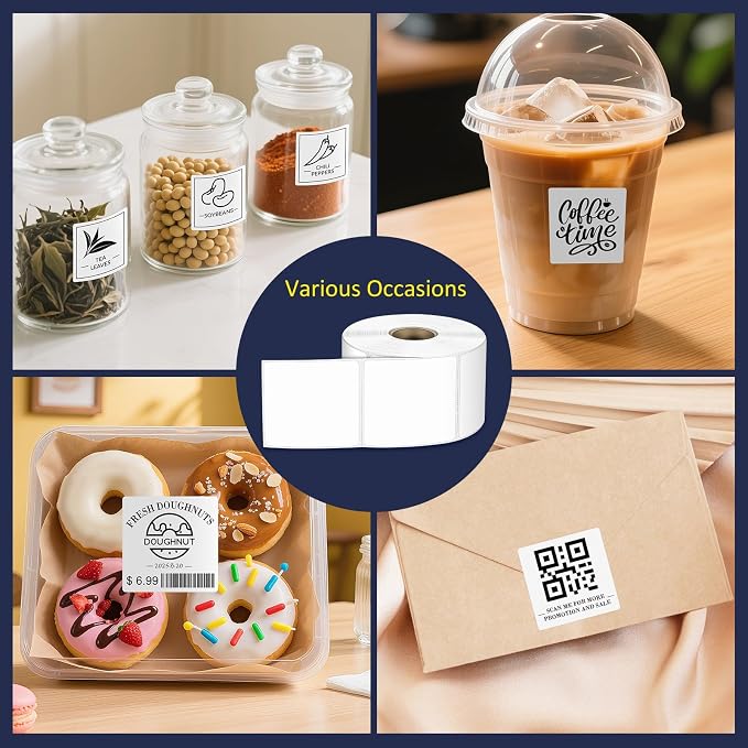 L LIKED 750 Direct Square Thermal Labels 2" x 2", QR Code&Barcode Stickers | BPA Free, Block Old Information, Permanent Adhesive, Perforated, Compatible with Rollo, Zebra and Other Desktop Printers