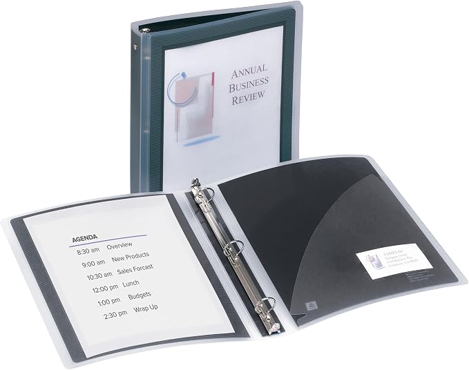 Avery Flexi-View 3 Ring Binder, 1.5" Round Rings, 1 Black Binder | For Everyday School, Home and Office Use, Preprinted Cover Frame, Interior Pocket and Card Holder, Nonstick PVC-Free Cover