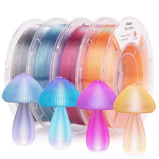 AMOLEN Transparent PLA Filament Bundle Multicolor, Translucent PLA 3D Printer Filament 1.75mm ±0.02mm, NO-Tangle & Low Warping, Dimensional Accuracy +/- 0.02 mm, Fits Most FDM 3D Printers, 200x4 Pack