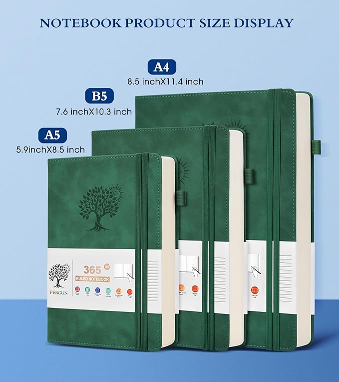 A4 Lined Journal Notebook，365 Page Large Leather Journals for Writing Women Men，Hardcover Notebook with 100Gsm Thick Pages for Travel，Work，School，College Ruled, Daily Diary (8.5" x 11.4")