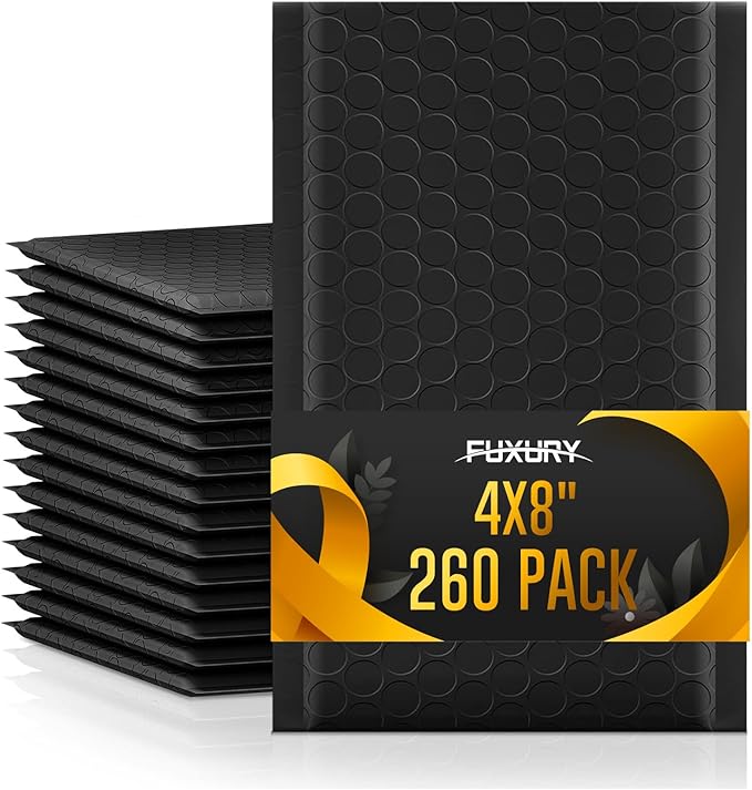 Fuxury 4x8 Bubble Mailer 260 Pack Black Padded Envelopes for Mailing Small Bubble Mailers Usable Size 4x7" Bubble Envelopes Self-SealPadded Mailers for Small Business Shipping Bulk#000