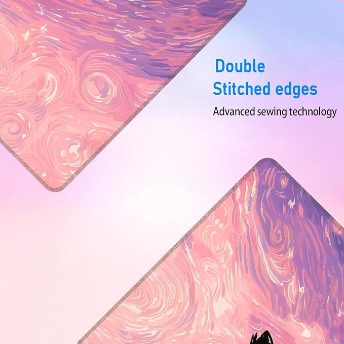 Starry Night Cat Desk Mat,Pink Cute Large Gaming Mouse Pad,31.5x12in | Dreamy Anime Kawaii Extended Mousepad,XL Washable Desk Decor Keyboard Mat,Stitched Edges Mousemat for Women,80x30 cm