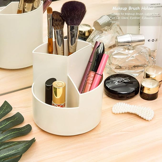 Siveit Desk Pencil Pen Holder, Desk Organizers 3 Slots 360-Degree Rotating Pen Holder for Desktop Storage Stationery Supplies Organizer, Home, Office, School, Kids, White