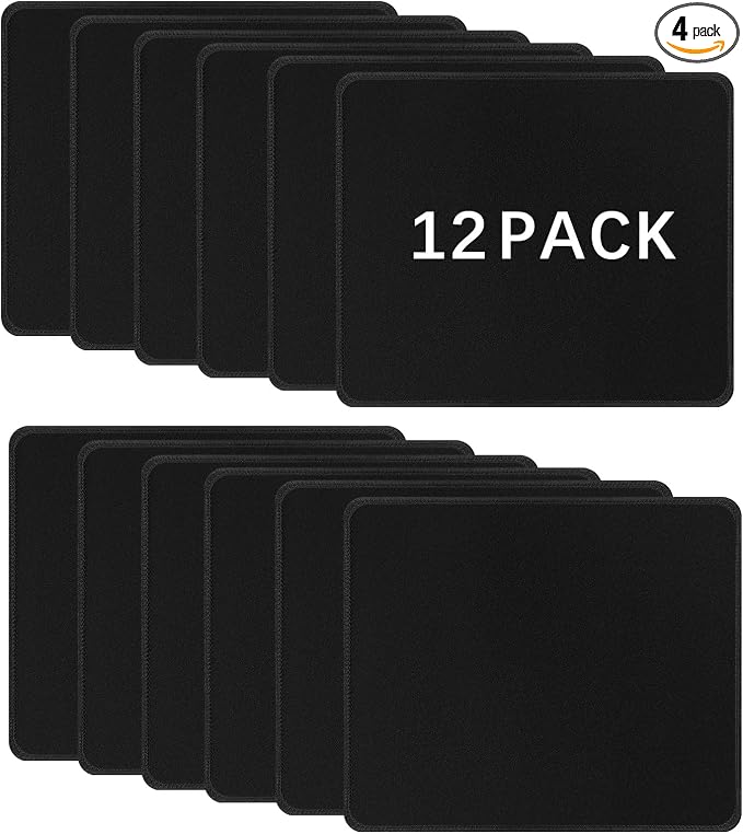 12 PCS Black Mouse pad Bulk with Stitched Edge,10.2x8.3inches 3mm Thickness Premium Textured Non-Slip Rubber Base Washable for Office and Home Use