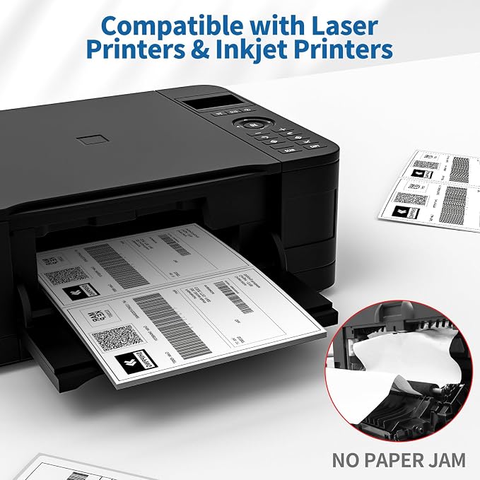 Half Sheet Shipping Labels - 10000 Counts, 8.5” x 5.5” Self Adhesive Shipping Label White Internet Mailing Labels 2 Per Page, Laser & Inkjet Printer Compatible [5000 Sheets 8.5” x 11”]