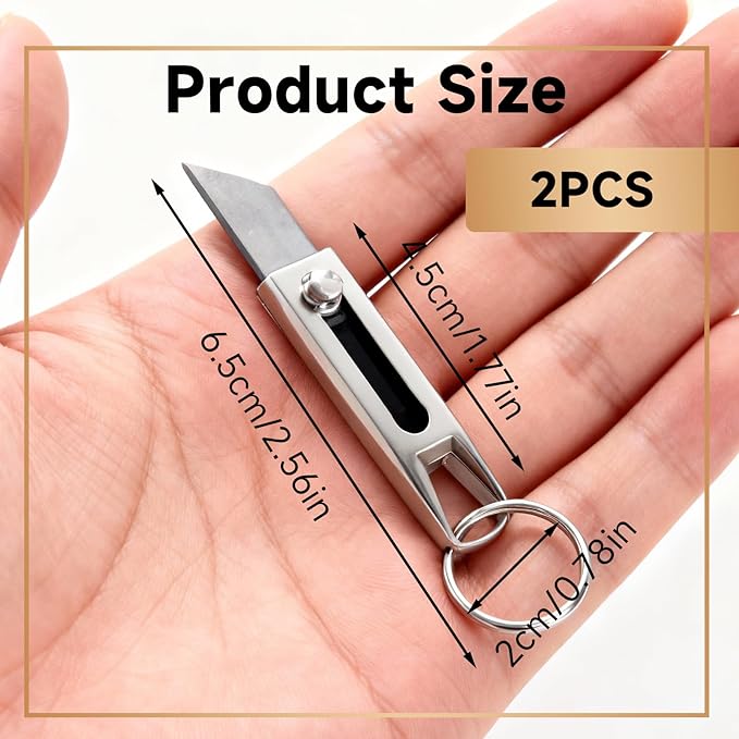 2pcs Small Keychain Pocket Knife,Mini Box Cutter With Stainless Steel Blade, Key Chain Knife For Edc,Safety Lock Utility Tool, Tiny Cutting Gadget For Open Box/Home/Office, Cool Keychain Knife,Father Day gift