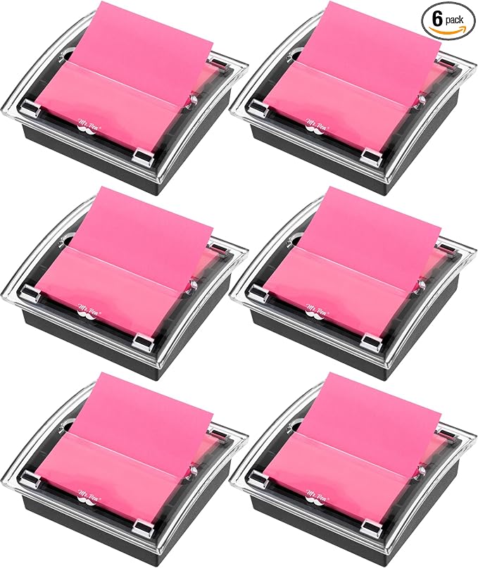 Mr. Pen- Pop Up Note Dispenser, 3" x 3", 6 Pack, Black Base, Clear Top | Sticky Note Dispenser, Sticky Note Holder for Desk