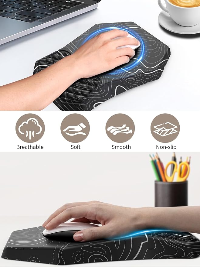3-in-1 Ergonomic Keyboard Stand with Wrist Rest & Mouse Pad Set,Topographic | Comfy Keyboard Riser Holder Soft Mousepad with Massage Design, Memory Foam and Non-Slip PU Base for Pain Relief