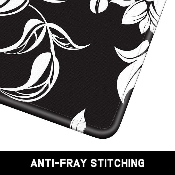 Mouse Pad, Minimalism Marble Style Computer Pad, Anti-Slip Rubber Mouse Mat with Stitched Edges for Gaming, Office, Laptop, PC, Women, 9" x 8" Thick 3 mm, Black Flower