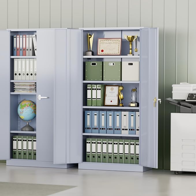 Metal Storage Cabinet,72" Steel Lockable File Cabinet with Locking Doors and Adjustable Shelves,Locking Tool Cabinets for Office,Home,Garage,Gym,School (Cement Grey)