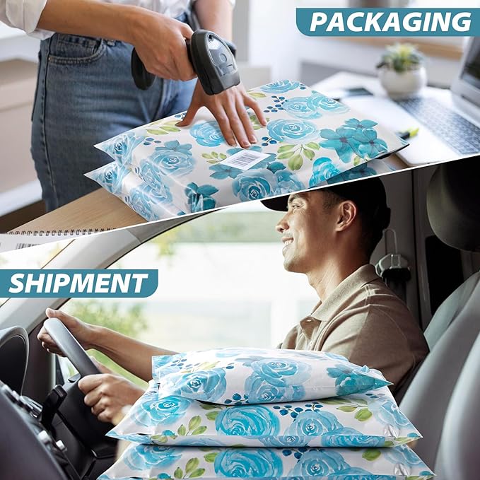 Oududianzi Poly Mailers 10x13, 100PCS Shipping Bags, Mailers Poly Bags, Mailing Envelopes Bags, Polymailer Packaging Bags for Small Business - Blue Rose