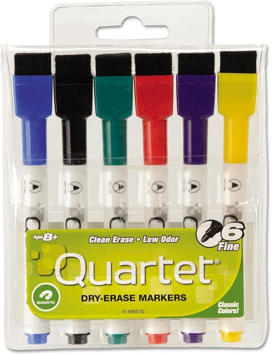 Quartet Dry Erase Markers, Whiteboard Markers, Fine Tip, ReWritables, Mini, Magnetic, Classic Colors, 6 Pack (51-659312Q)