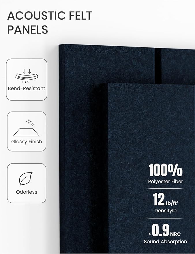 Fluxynara 36" x 24" Large Felt Bulletin Board, Carbon Blue | 6 Pack Cork Board Alternative with 30 Safe Adhesive Tabs, Felt Pin Boards for Wall Decor, Home, Office, Classroom, Dorm