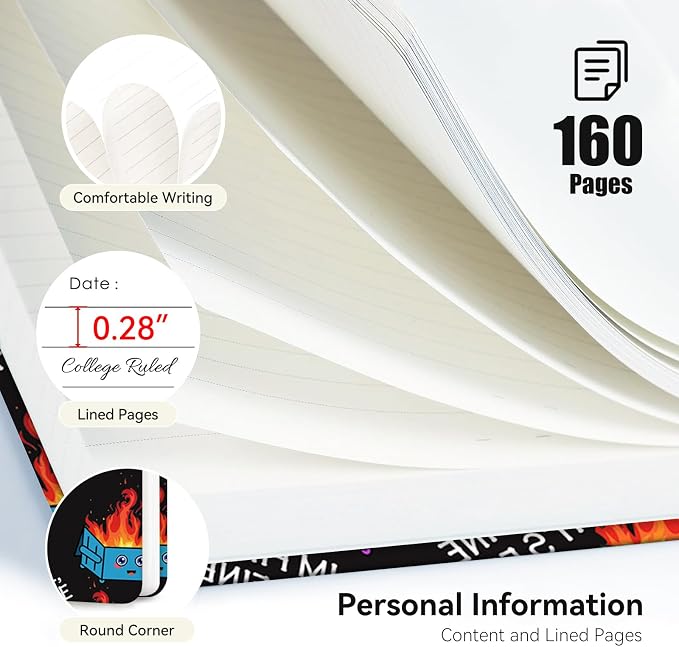 Lined Spiral Journal Notebook for Work A5, 160 Pages, Fire | College Ruled Spiral Journal for Women, Hardcover with Elegant Design for Note-Taking, 5.5 * 8.25 inch