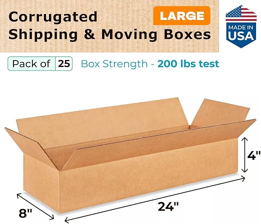 Large Shipping & Moving Boxes 24"L x 8"W x 4"H (25-Pack) - Extra Strength 200 lb vs Regular - Corrugated Heavy Duty Moving Boxes - Large Moving Box for Delivering by IDL Packaging | Extra Strength 200 lb vs Regular - Corrugated Heavy Duty Moving Boxes ...