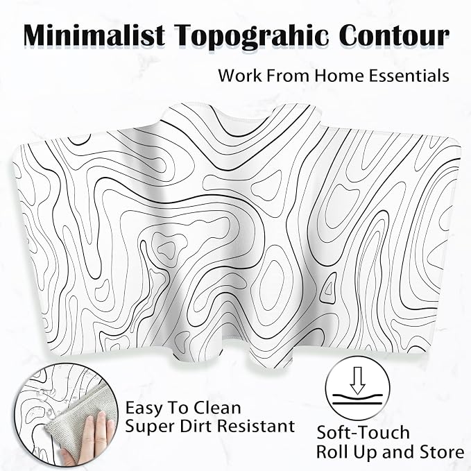 White Topographic Mouse Pad XXL - Extended Gaming Mousepad, Large Non-Slip Desk Mat for Keyboard and Mouse