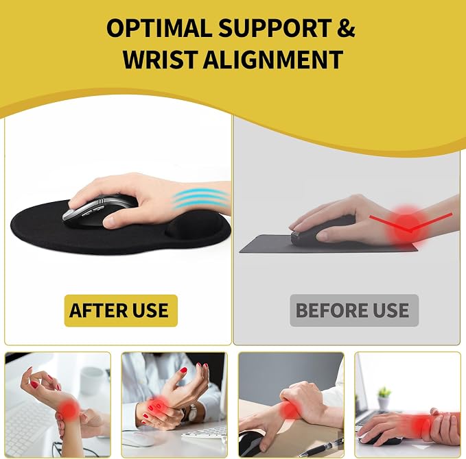 Mouse Pad with Wrist Rest, Comfortable Computer Mousepad with Gel Wrist Support Smooth Surface and Non-Slip PU Base for Pain Relief, Laptop, Office & Home (Lemon)