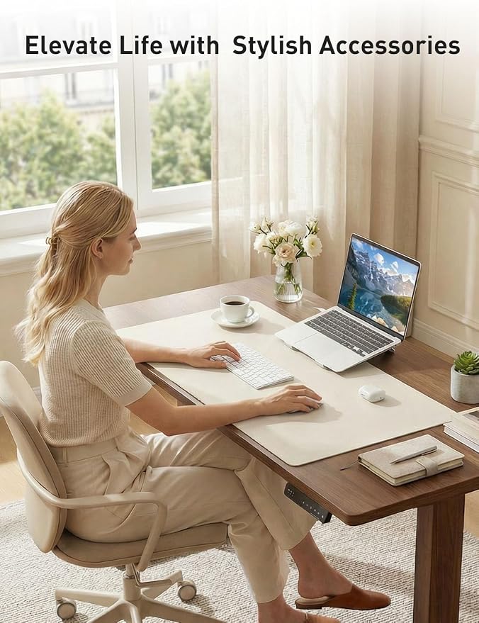 Aothia Faux Leather Desk Mat - Non-Slip PU Leather Desk Blotter, Waterproof Writing Surface, Large Desk Pad for Office & Home (Off-White, 55" x 24")