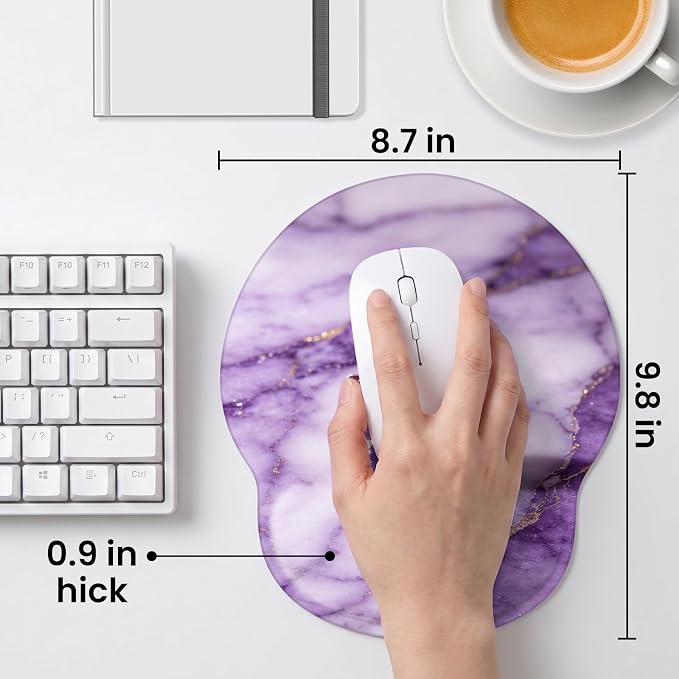 Mouse pad with Wrist Rest,Relieving Pain Memory Foam Computer pad, Ergonomic Desktop Mouse, Silicone Material Mouse pad, with Non-Slip PU Base (Purple Marble)