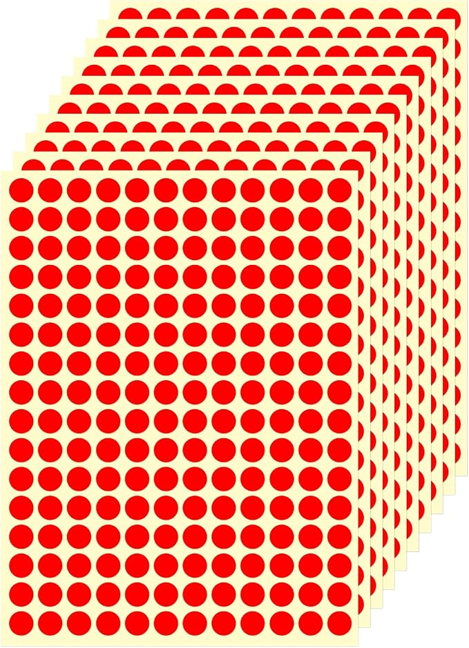 3/8" Small Colored Dot Stickers 2880 PCS Round Circle Stickers Tiny Red Coding Labels Mini Sticker for Office,Classroom (Red, 3/8" (10 mm))