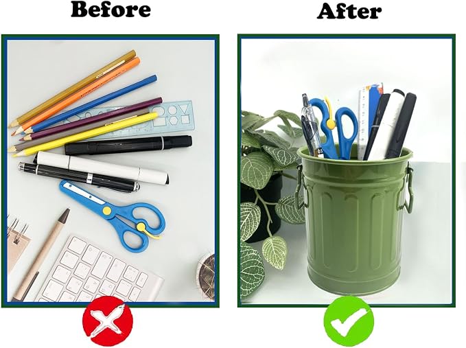 Desk Pen Holder, 2 Pack Metal Pencil Holder for Desk, Desk Organizer with Handle, Makeup Brush Holders, Pencil Cup, Desktop Storage Organizer for Office, School, Home (Green, Red)